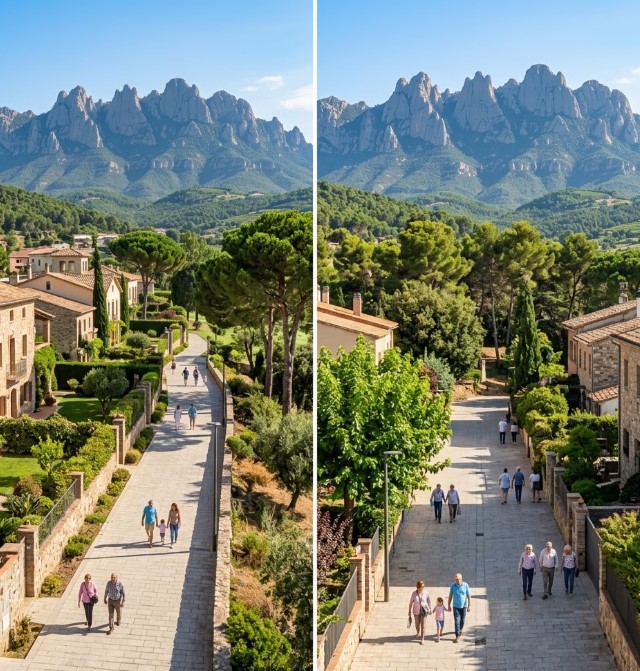 Vistas de las zonas arboladas, la arquitectura tradicional y la naturaleza de Vila de Cavalls